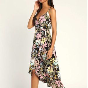 Getaway Daydream Black Tropical Print High-Low Dress